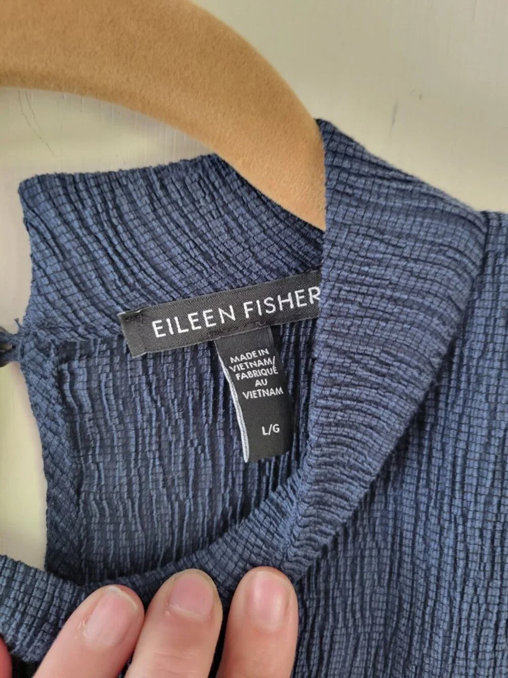 Eileen Fisher Crinkle Crepe Wide Leg Pant + Top Set Slate Blue Lagenlook Sz L - Picture 11 of 11
